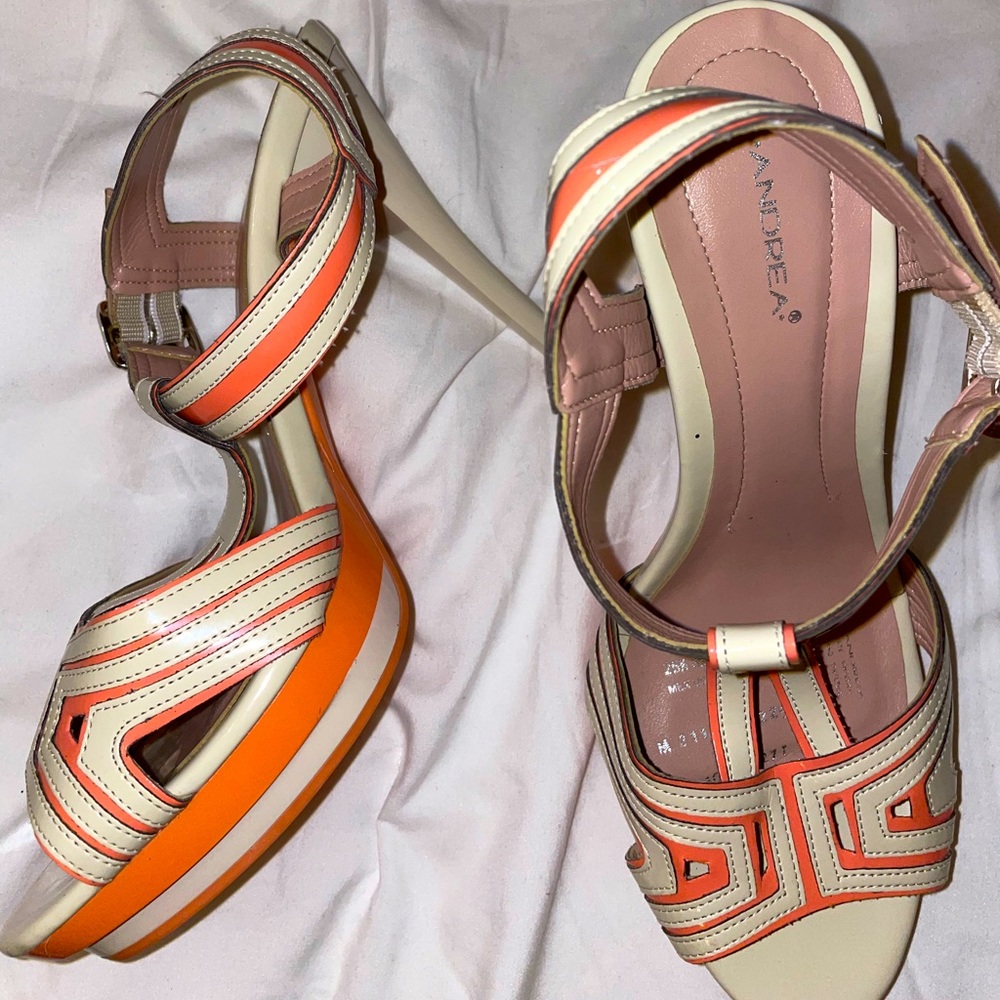 These are used Andrea high heels, 8.5 in Women’s, and they are coral and beige. - Picture 4 of 4
